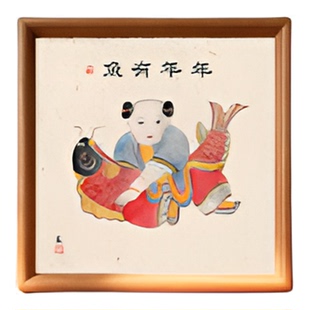 五牛实木古风花鸟摆台桌面摆件乔迁送礼古画国画复刻家居装饰画
