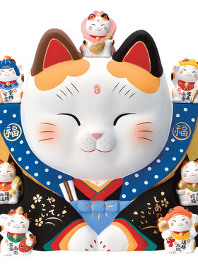 日本药师窑招财猫陶瓷摆件大号开业乔迁店铺礼物七福神乔迁礼品