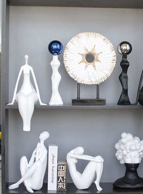 创意黑白艺术女人北欧简约抽象人物摆件客厅软装饰品样板间摆设
