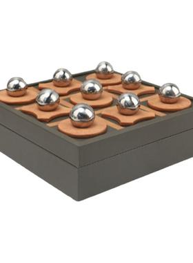 复古皮革XO棋盘客厅摆件软装饰品