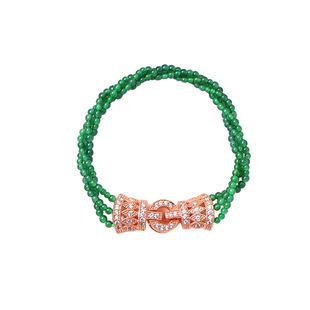 天然A货帝王绿翡翠危料麻花圆珠原创水晶三层款手链 女款翡翠手串