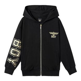 BOY童装 春秋季连帽开衫卫衣宽松版百搭经典logo外套上衣男女童