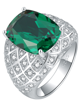 高级感纯银镀金绿宝石戒指男