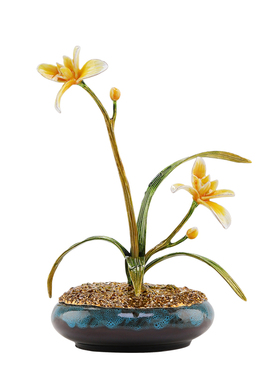 南初先生珐琅彩兰花摆件轻奢