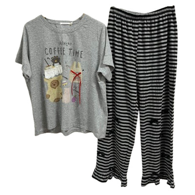 小熊家大红色睡衣女夏季纯棉薄款