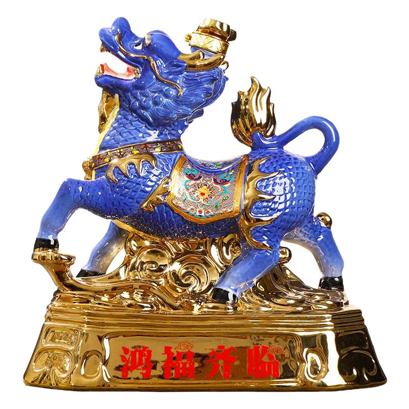 景德镇仿古雕刻麒麟陶瓷密封酒瓶