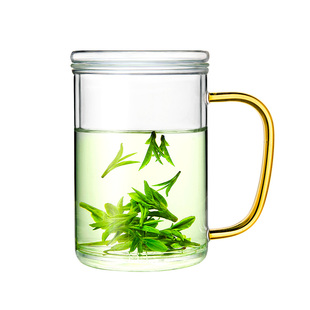 雅集玻璃杯琥珀把茶水分离耐热家用办公透明带过滤带盖泡茶杯