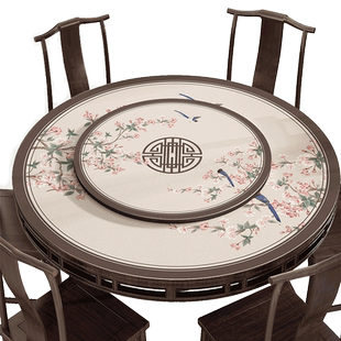 中式圆桌垫皮革双层圆桌桌布免洗防水防油带转盘桌垫圆形餐桌垫