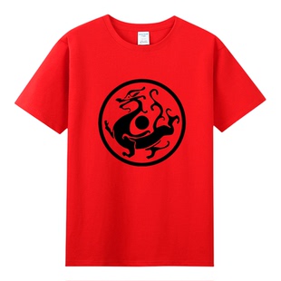 青龙瓦当纹样徐州大汉黑龙旗怀旧纪念男女童宽松衣服纯棉短袖T恤