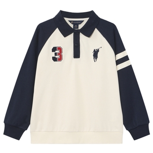 POLOWALK童装男童卫衣2026春夏新品翻领套头外套撞色刺绣百搭上衣