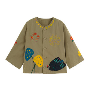 砚台家童装儿童绿色纯棉外套薄款2026春装新款中小童衣服男童夹克