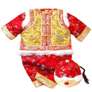手工儿童唐装套装男童周岁婴儿古装宝宝棉衣冬季汉服新年抓周礼服