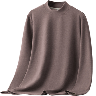 重磅双面绒半高领长袖t恤男加绒保暖中领上衣服羊毛桑蚕丝打底衫