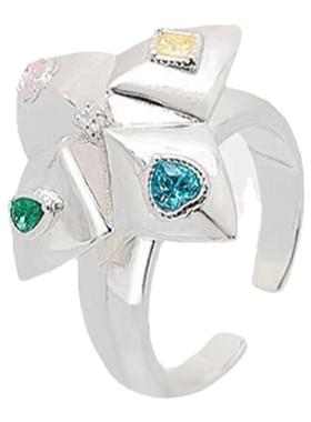 赵金麦同款时光胶卷东南西北戒指银色情侣镶钻可转动指环原创设计