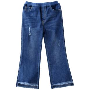 安奈儿童装女童毛边喇叭牛仔长裤2025春秋韩版学生薄单裤显瘦洋气