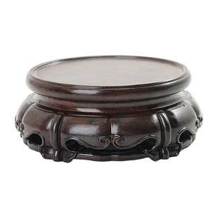 黑檀木如意圆木雕圆形底座红木茶壶玉石木头实木座香炉底座木托垫