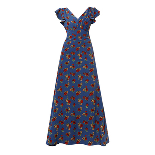 DPLAY2025年夏季新款蓝色露背连衣裙女好看法式后背镂空裙子长裙