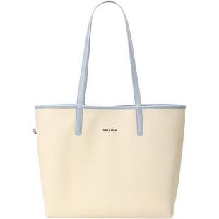 畹町简约通勤托特包女25年春季大容量双面背包仿牛仔蓝腋下单肩包