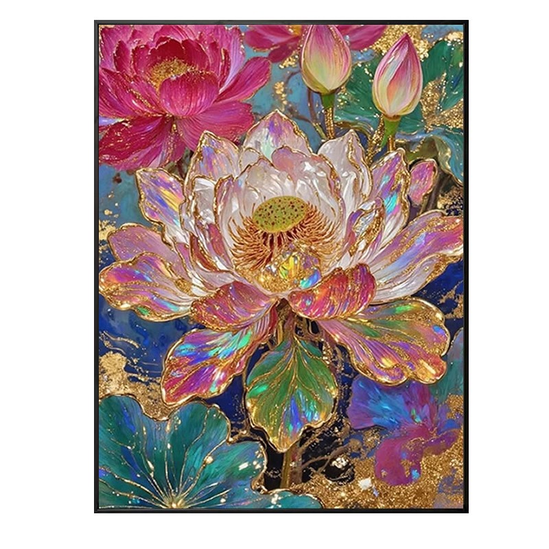 琉璃荷花钻石画方钻满点钻十字绣