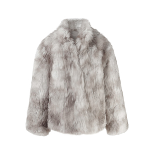 ESEK皮草外套女2025新款仿白狐毛立领毛茸茸环保皮草毛毛外套短款
