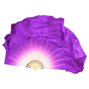 真丝秀色舞蹈扇子加长紫色渐变双面胶州秧歌扇演出大扇古典跳舞扇
