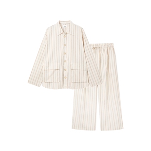 松永春夏纯棉情侣男女睡衣长袖长裤宽松条纹文艺家居服套简约薄款