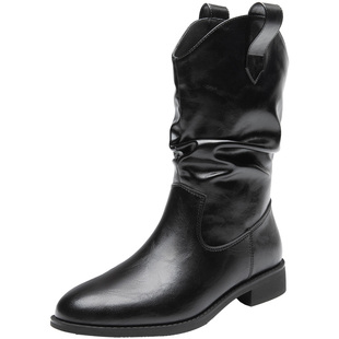 大东女鞋时装靴2025冬季新款时尚尖头女靴中筒靴职场通勤堆堆靴子