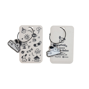 Pumzika原创黑白涂鸦卷毛狗少女学生饭卡卡包门禁卡套钥匙扣挂件