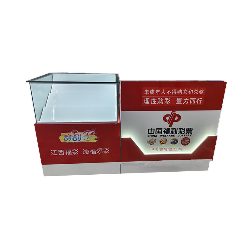 深圳江西新款中国福利彩票柜台福彩销售桌子吧台带灯即开票玻璃柜