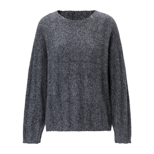 EVAOUXIU绵羊毛灰色高级感绞花针织衫毛衣上衣秋冬新商场同款女