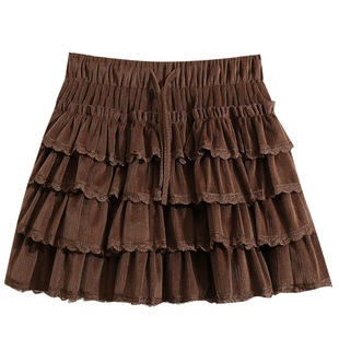 咖色复古丝绒短裙半身裙女秋冬2025新款巨好看白色短款蛋糕裙半裙