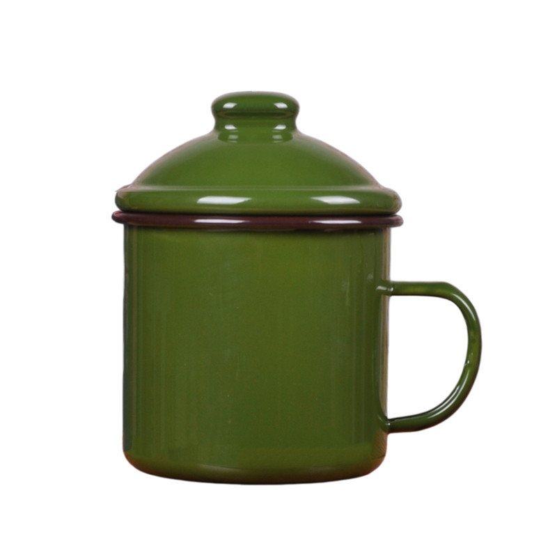 复古军绿搪瓷茶缸可定制LOGO