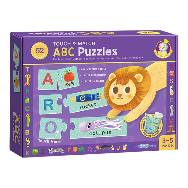 原版进口 Touch&MatchABCPuzzles蒙氏触摸 ABC拼图自然拼读phonics教具0-4 岁幼儿26字母认知启蒙支持小book点小怪兽点读笔
