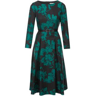 LANCY/朗姿2024秋新款真丝复古玫瑰印花收腰长袖连衣裙重工裙子女