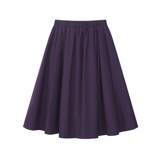 UNRETRO 棉感松紧腰百褶短款半身裙女秋冬小个子紫色百搭A字伞裙