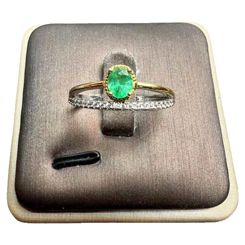 天然祖母绿戒指4乘5 925银精工镶嵌天然彩色宝石珠宝首饰