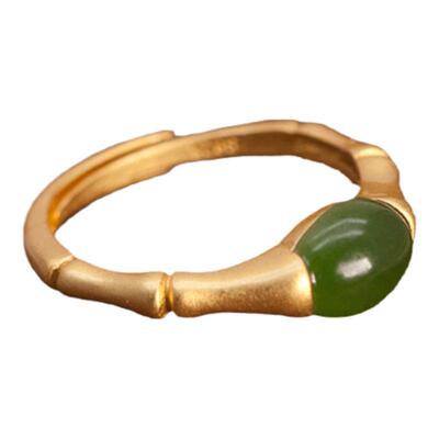 沙金工艺碧玉可调节经典高升戒指