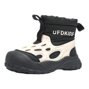 儿童运动棉鞋2025年冬季新款女童中大童加绒加厚洞洞鞋男童雪地靴