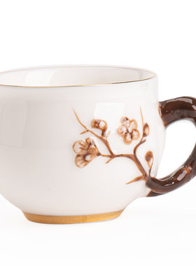 羊脂玉瓷浮雕梅花主人杯功夫茶具