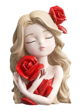 奶油风捧花女孩存钱罐生日礼物