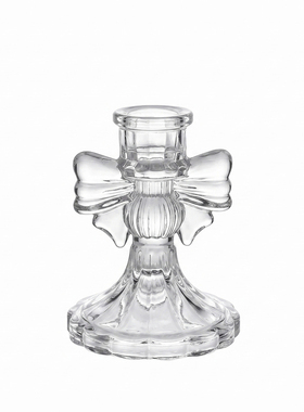 欧美风简约水晶蝴蝶结玻璃烛台摆件生日烛光晚餐氛围布置拍摄道具
