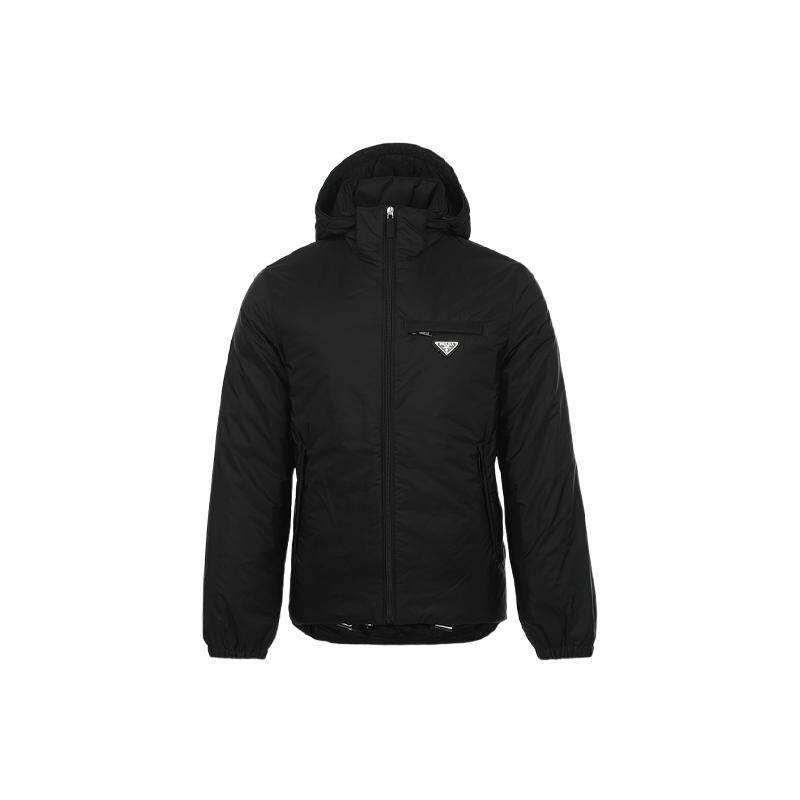 【自营】Prada/普拉达男士连帽拉链三角logo徽标羽绒服秋冬外套