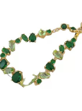 新款绿色椭圆锆石手链女祖母绿