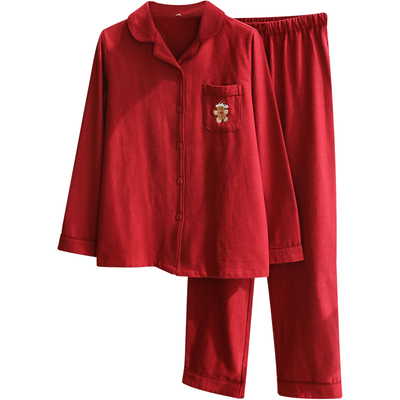 情侣红色睡衣男女秋冬款加厚纯棉