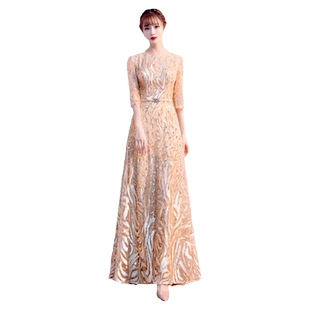 金色亮片晚礼服女高级感气质宴会高端年会主持人艺考演出服长款