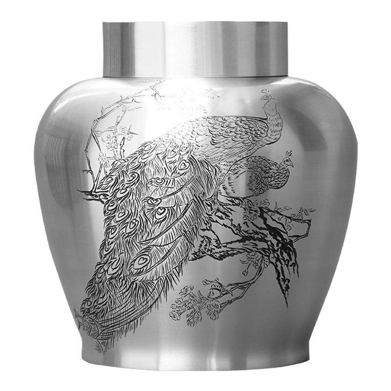 锡都个旧手工锡器99.9%纯锡大号茶叶罐李丽3000克装孔雀图储茶罐