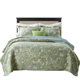 美式绗缝双面夹棉厚床单双人床铺盖空调被外贸水洗纯棉床盖三件套