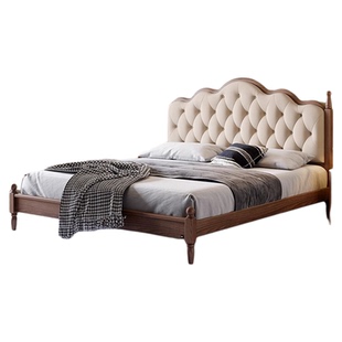 顾家家居实木胡桃木轻奢中古风主卧一米八真皮软包双人实木大床房