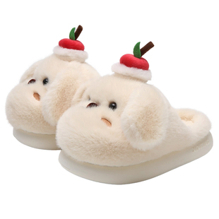 细细条ins少女心包跟毛毛鞋女冬保暖居家防滑可爱苹果小狗棉拖鞋