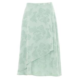 花木深新中式醋酸半裙女绿色A字裙国风提花伞裙高腰不规则半身裙